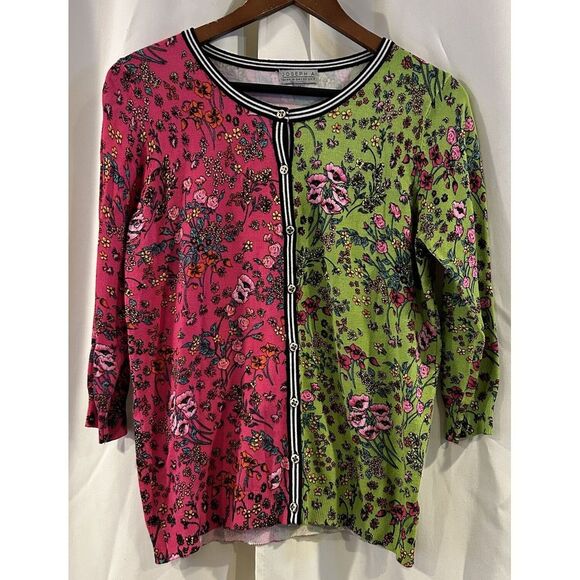 Joseph A Bright Colorful Floral Watercolor 3/4 Sleeve Cardigan‎ Sweater Medium - Picture 1 of 5